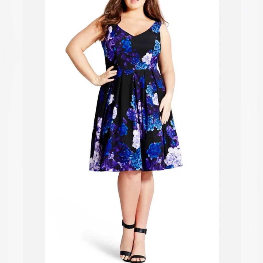 NWT City Chic Purple/Blue Hydrangea Cocktail Dress Size 24